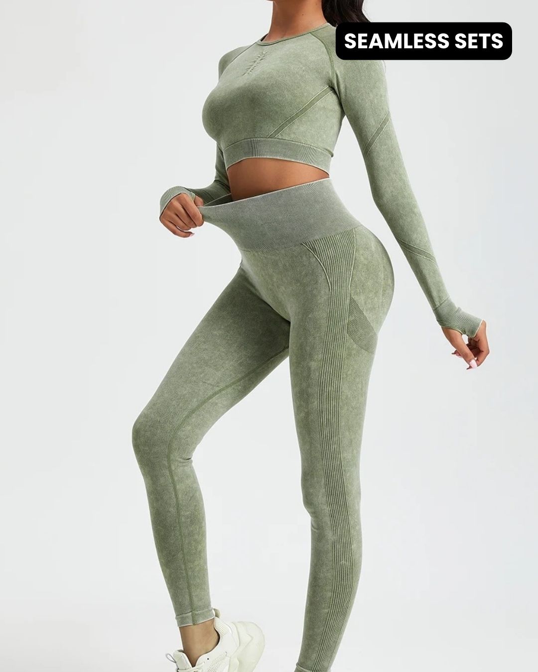 Seamless Wash Activewear Long Sleeve Crop Pant Gym Set Pink