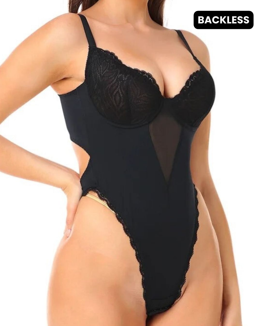Lace Shape, Lift & Contour Tummy Control Backless Thong Bodysuit