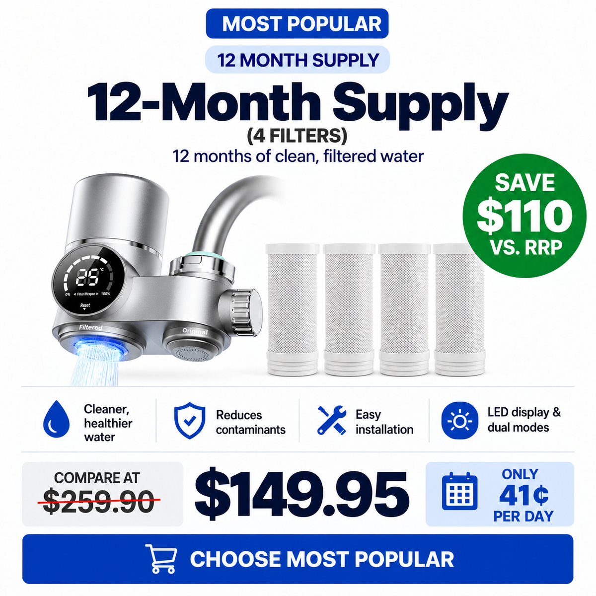 HydraBoost™ Smart LED Tap Water Filter