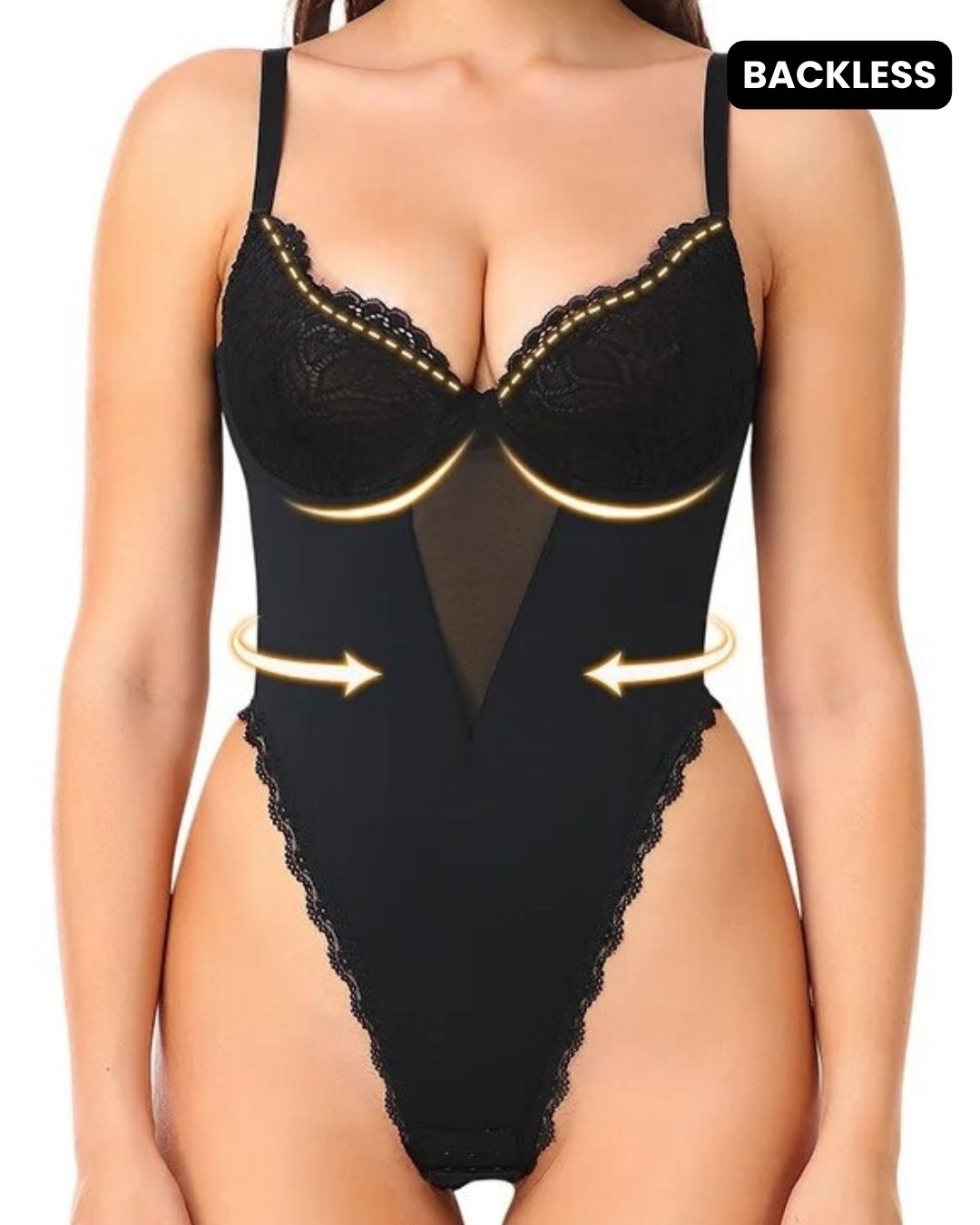 Lace Shape, Lift & Contour Tummy Control Backless Thong Bodysuit