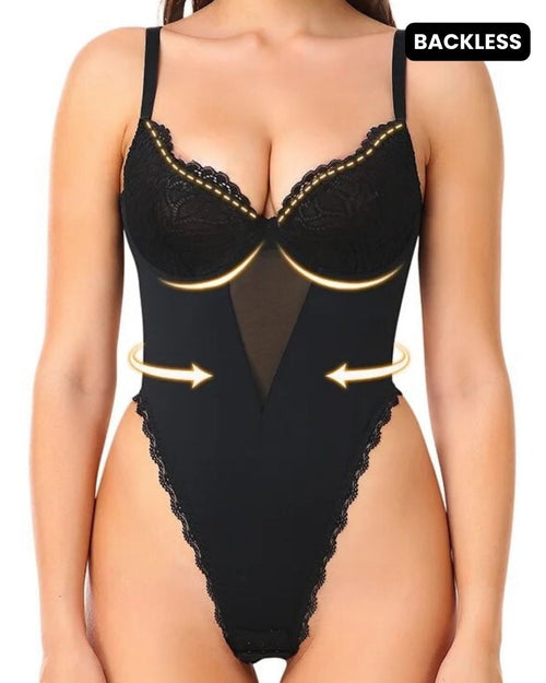 Lace Shape, Lift & Contour Tummy Control Backless Thong Bodysuit
