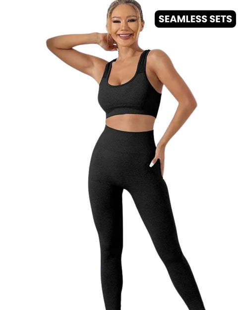 Seamless Activewear Gym Cris Cross Back Set Black