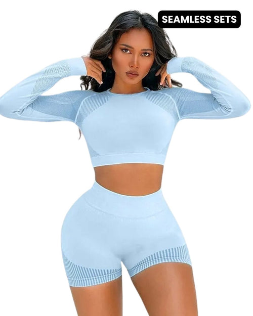 Seamless Activewear Long Sleeve Gym Set Blue