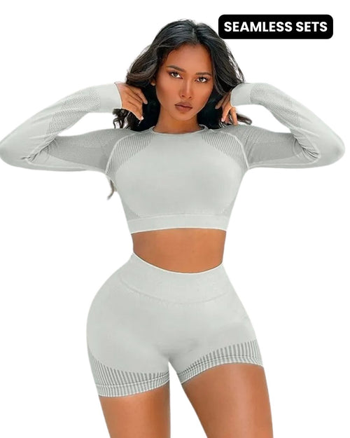 Seamless Activewear Long Sleeve Gym Set Grey