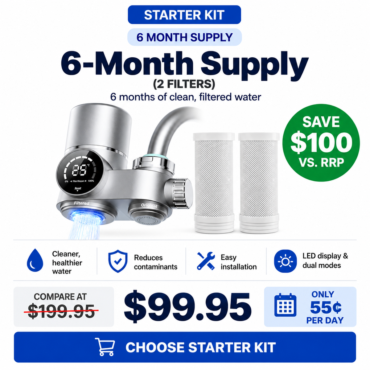 HydraBoost™ Smart LED Tap Water Filter
