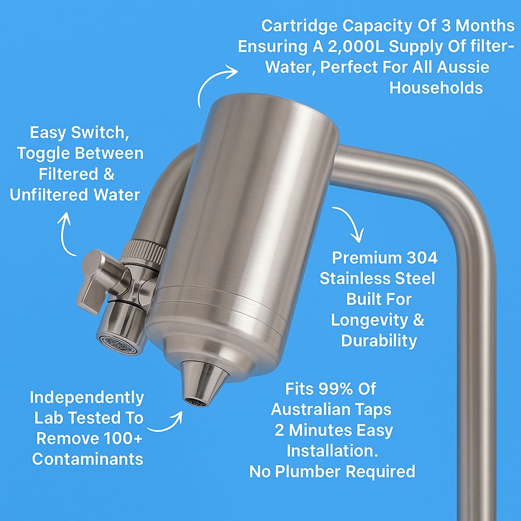 HydraBoost™ Stainless Steel Tap Filter + 1 Cartridge