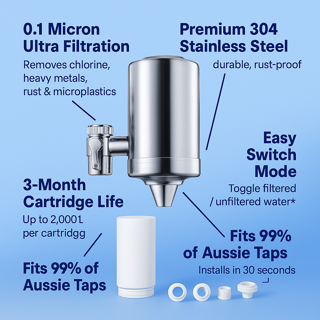 HydraBoost™ Stainless Steel Tap Filter + 1 Cartridge