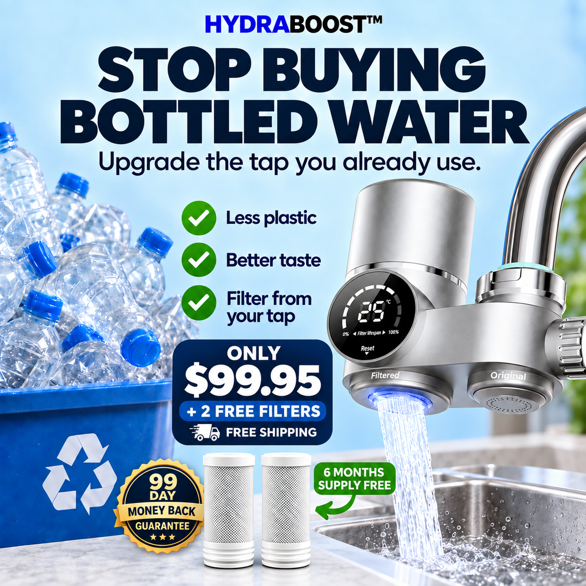 HydraBoost™ Smart LED Tap Water Filter