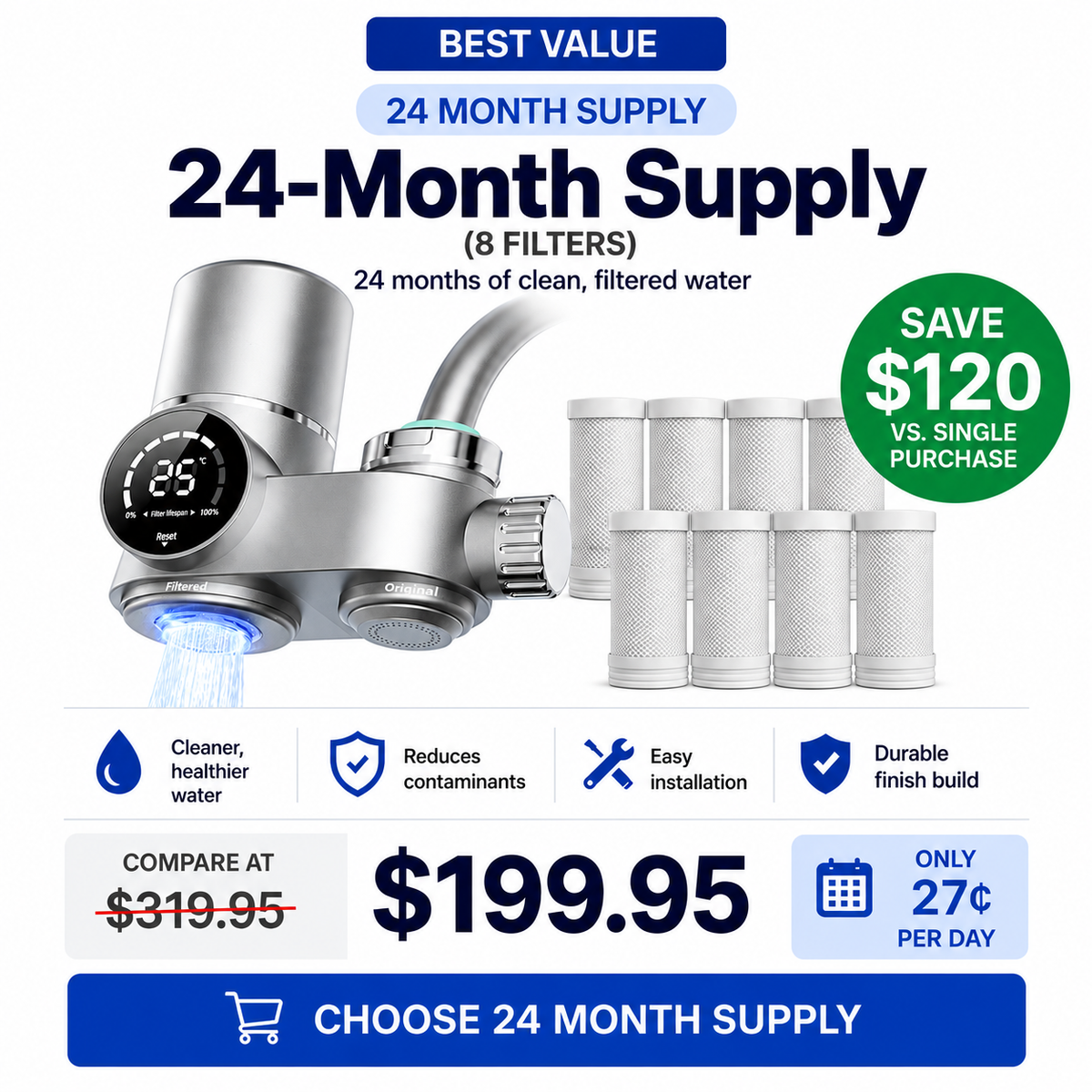 HydraBoost™ Smart LED Tap Water Filter